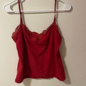 Red lace trim cami